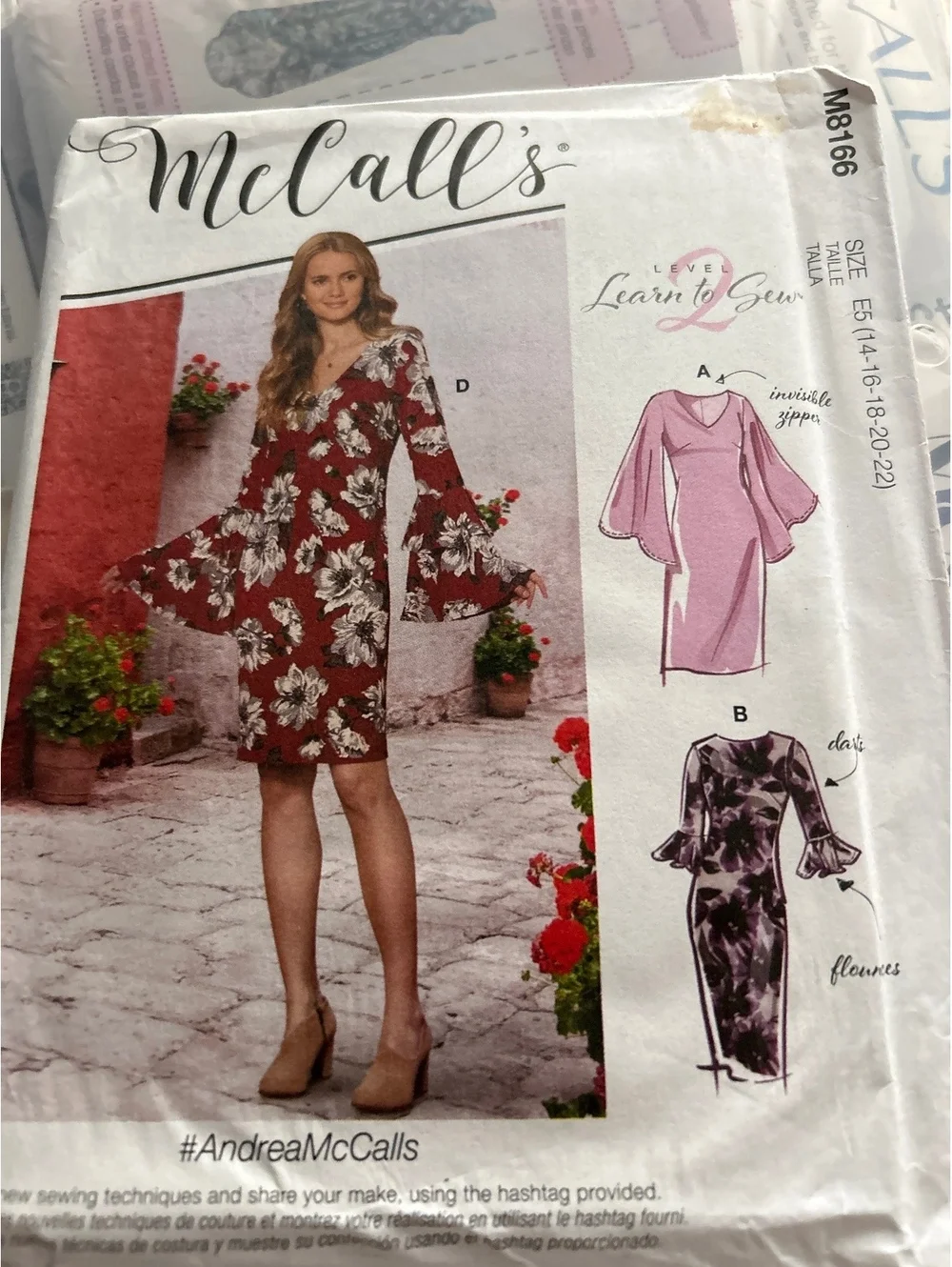 McCall's M8166 Bell Sleeve Dress Sewing Pattern Size E (14-16-18-20-22)
